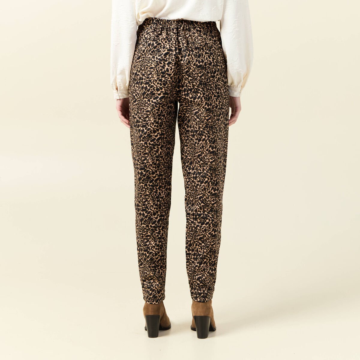 Pantalon slouchy taille haute beige femme