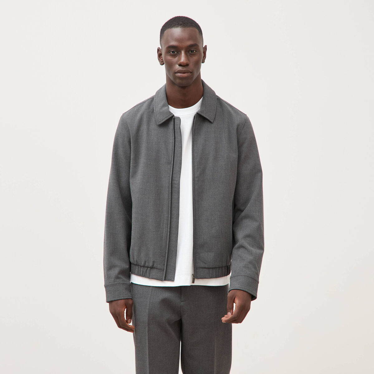Blouson manches longues doubl&eacute; gris fonc&eacute; homme