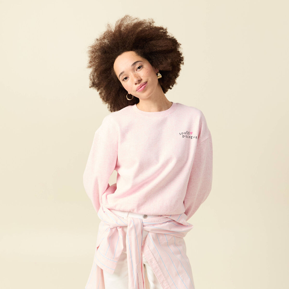 Sweat Atelier Beguin x Bonobo rose poudr&eacute;e femme