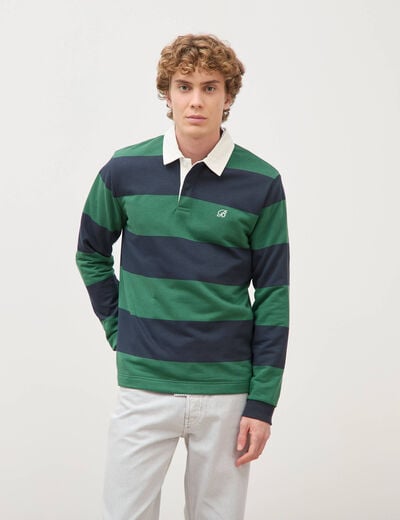 Polo manches longues broderie bleu marine homme