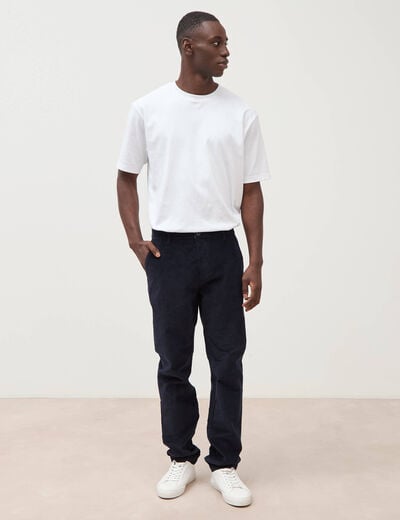 Pantalon straight velours longueur 32 bleu marine homme