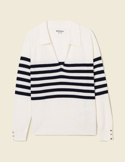 Pull col polo éco-responsable bleu marine femme