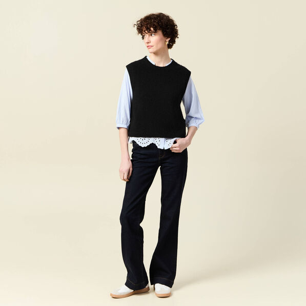 Chemise manches 3/4 brodée blanc femme