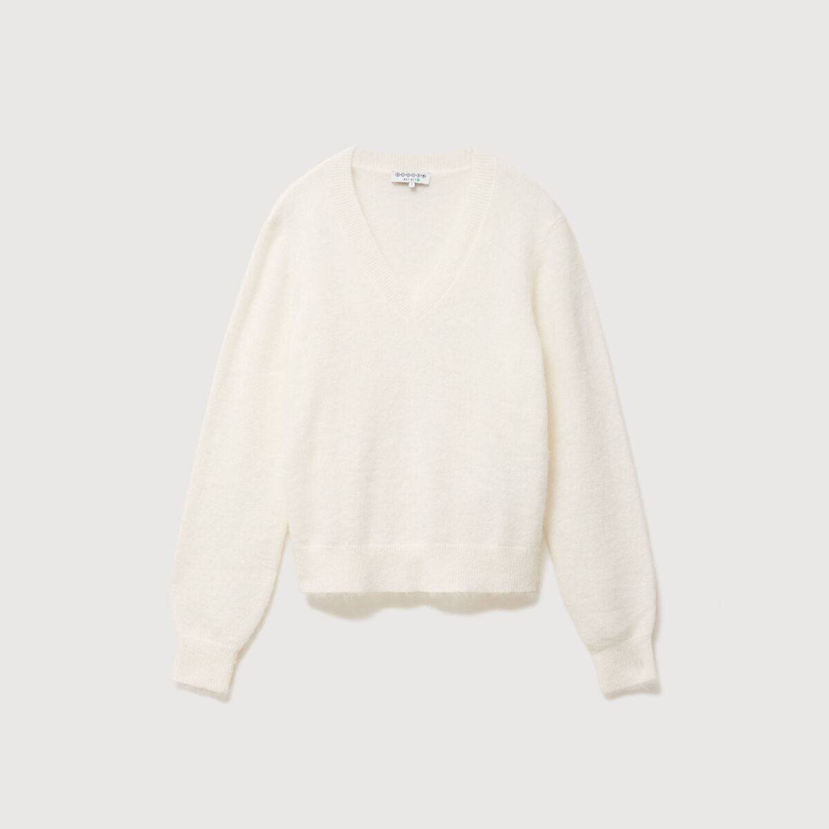 Pull droit col v manches longues ecru femme