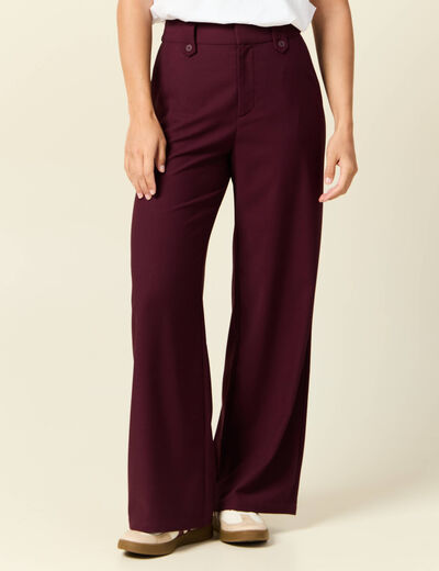 Pantalon large taille haute prune femme