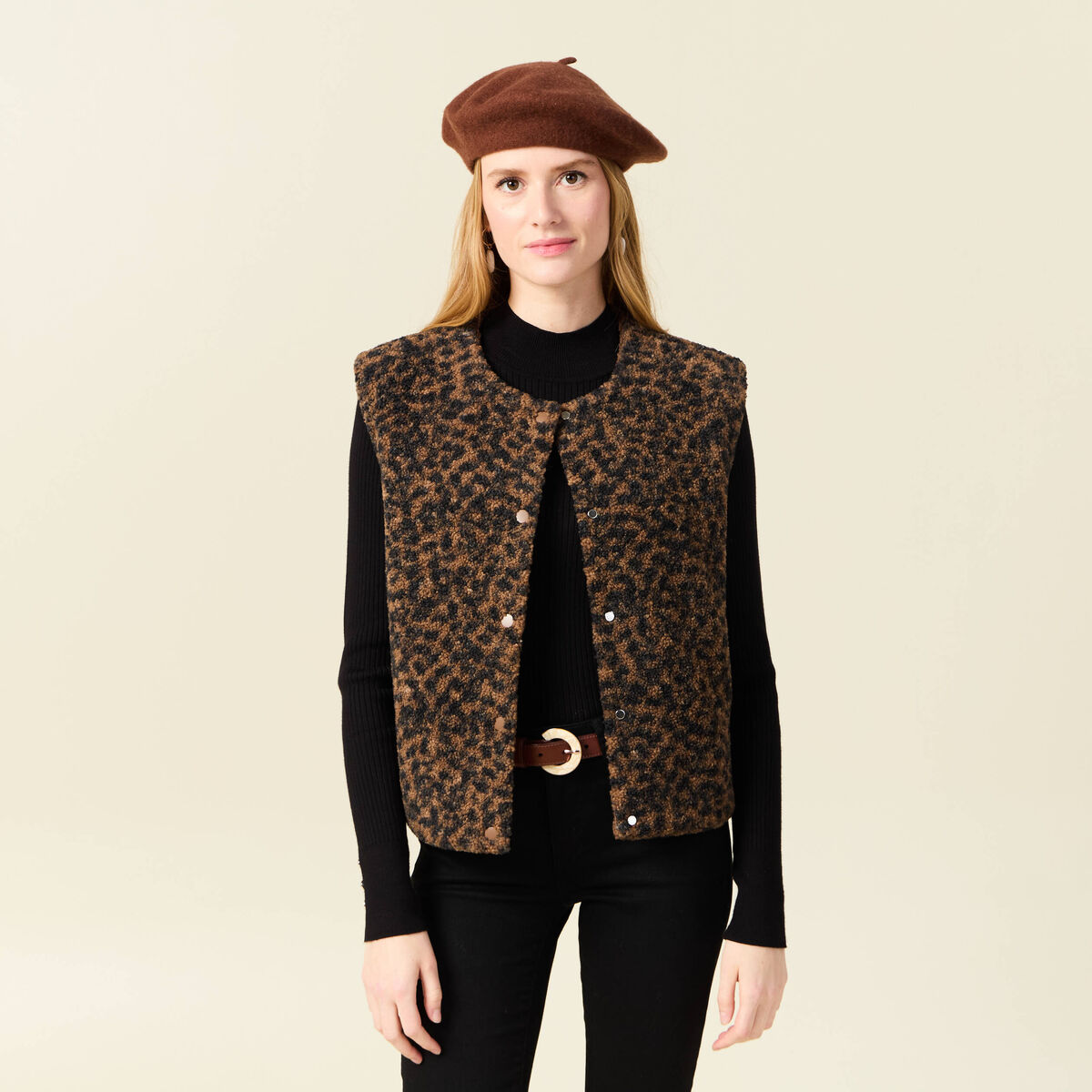 Gilet sans manches réversible camel femme