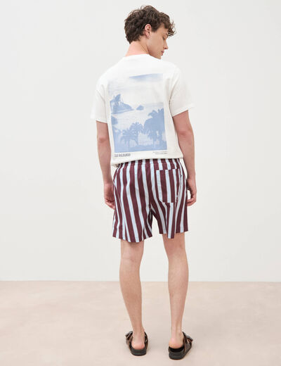 Maillot de bain ray&eacute; doubl&eacute; prune homme
