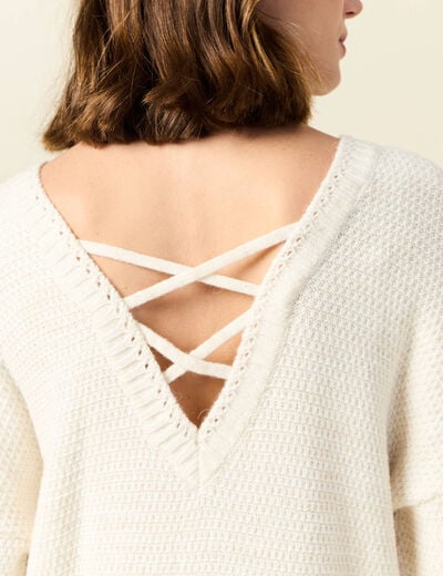 Robe pull droite col bateau creme femme