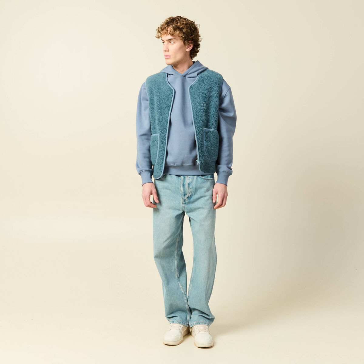 Sweat sans manches effet polaire bleu gris homme