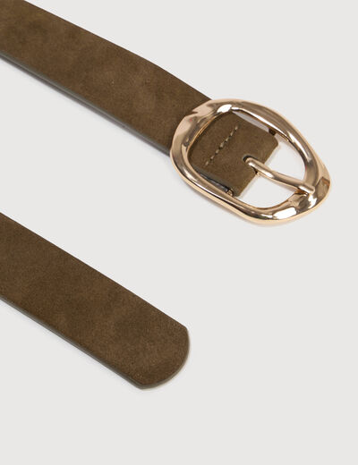 Ceinture large en cuir vert olive femme