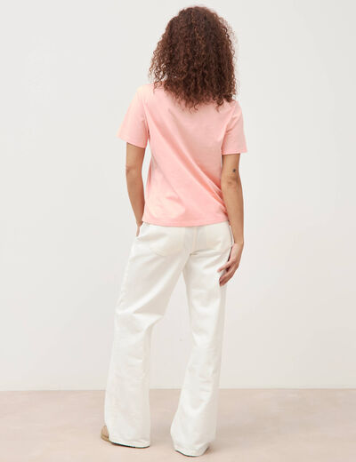 T-shirt droit col rond manches courtes rose saumon femme