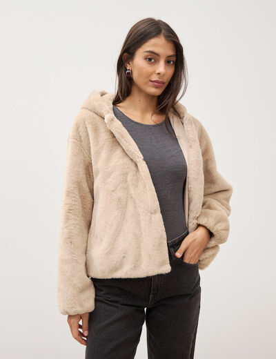 Blouson ample court col montant beige femme