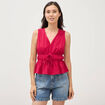 D&eacute;bardeur col v n&oelig;uds en coton rouge clair femme