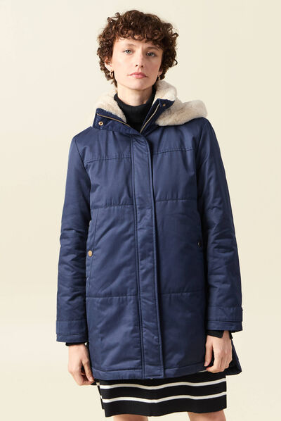 Parka droite à capuche bleu marine femme