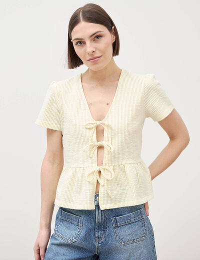 Blouse manches courtes jaune pastel femme