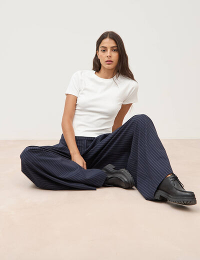 Pantalon ample taille standard bleu marine femme