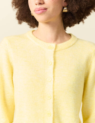 Gilet col rond jaune pastel femme