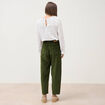 Pantalon barrel taille haute velours vert fonc&eacute; femme