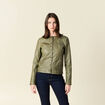 Blouson simili cuir vert kaki femme