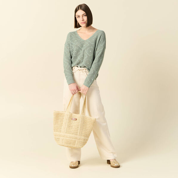 pull manches longues ajoure vert kaki femme Pull manches longues ajouré vert kaki femme