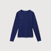 T-shirt ajust&eacute; dentelle manches longues bleu fonc&eacute; femme