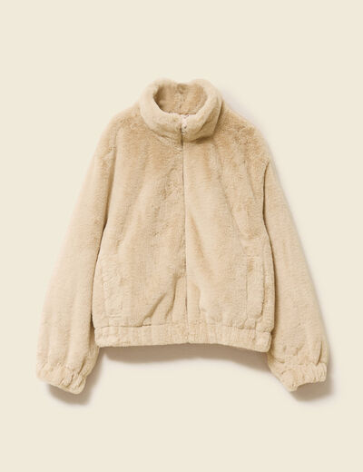 Veste droite courte col montant beige femme