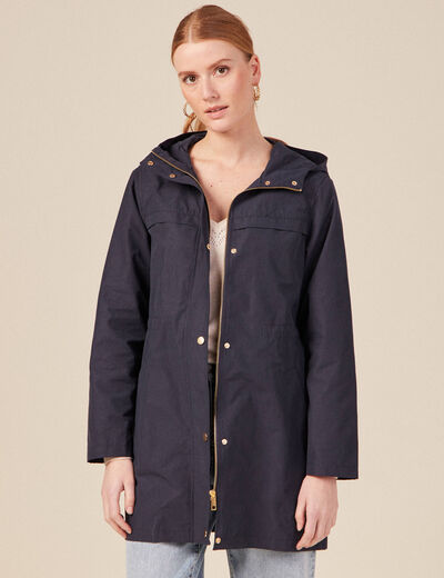 Parka à capuche déperlante bleu foncé femme