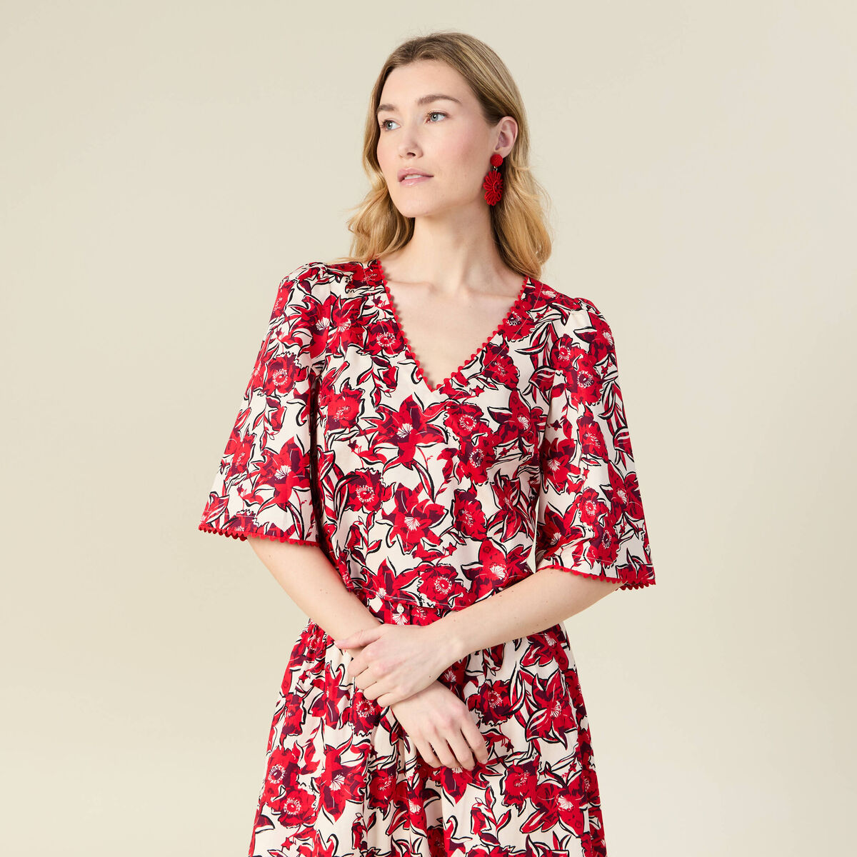 Blouse manches 3/4 rouge femme