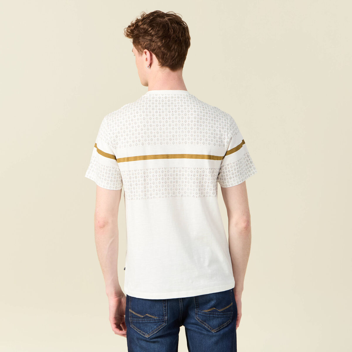 T-shirt col rond manches courtes ecru homme