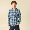 Chemise droite courte en coton bleu fonc&eacute; homme