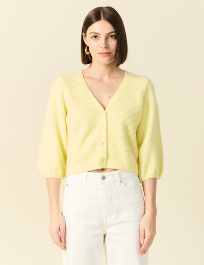 Gilet manches 3/4 jaune pastel femme