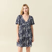 Robe évasée manches courtes bleu femme