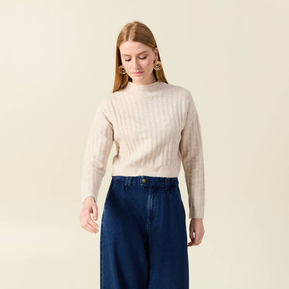 pull manches longues cropped creme femme Pull manches longues cropped creme femme