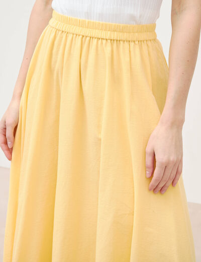 Jupe longue &eacute;vas&eacute;e en coton doubl&eacute;e jaune clair femme