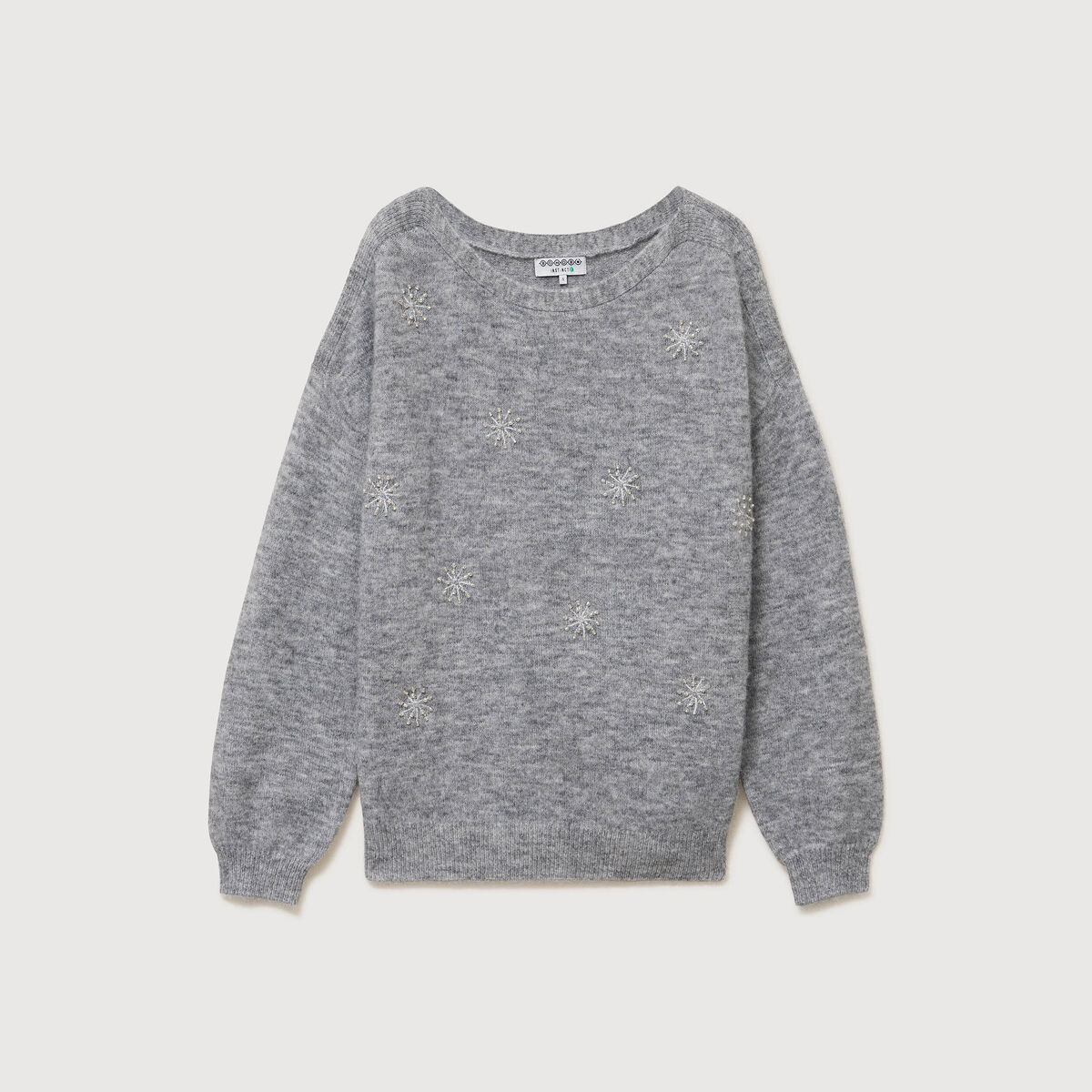 Pull droit col bateau manches longues gris femme