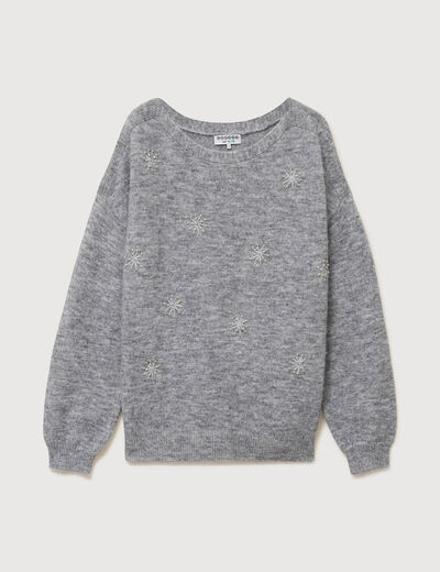 Pull droit col bateau manches longues gris femme