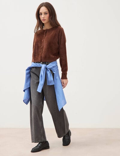 Jeans barrel taille standard denim gris femme