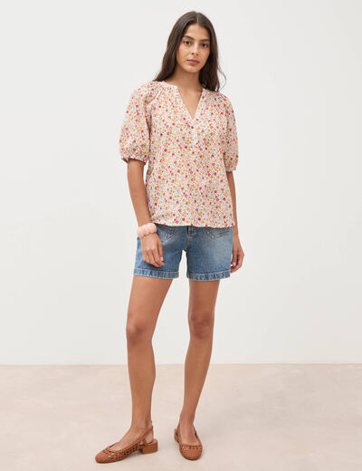 Blouse droite en coton manches courtes orange fonc&eacute; femme