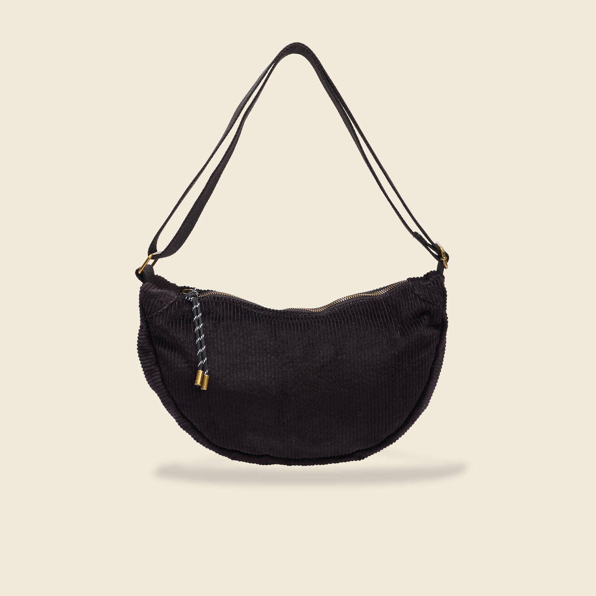 Sac banane velours c&ocirc;tel&eacute; noir femme