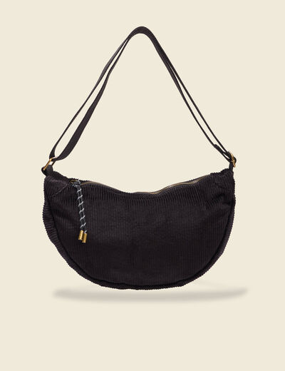 Sac banane velours c&ocirc;tel&eacute; noir femme