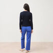 Pull fin col rond manches longues bleu fonc&eacute; femme
