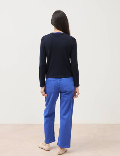Pull fin col rond manches longues bleu fonc&eacute; femme
