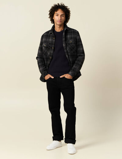 Pull manches longues col rond bleu fonc&eacute; homme