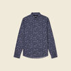 Chemise cintr&eacute;e en coton manches longues bleu marine homme