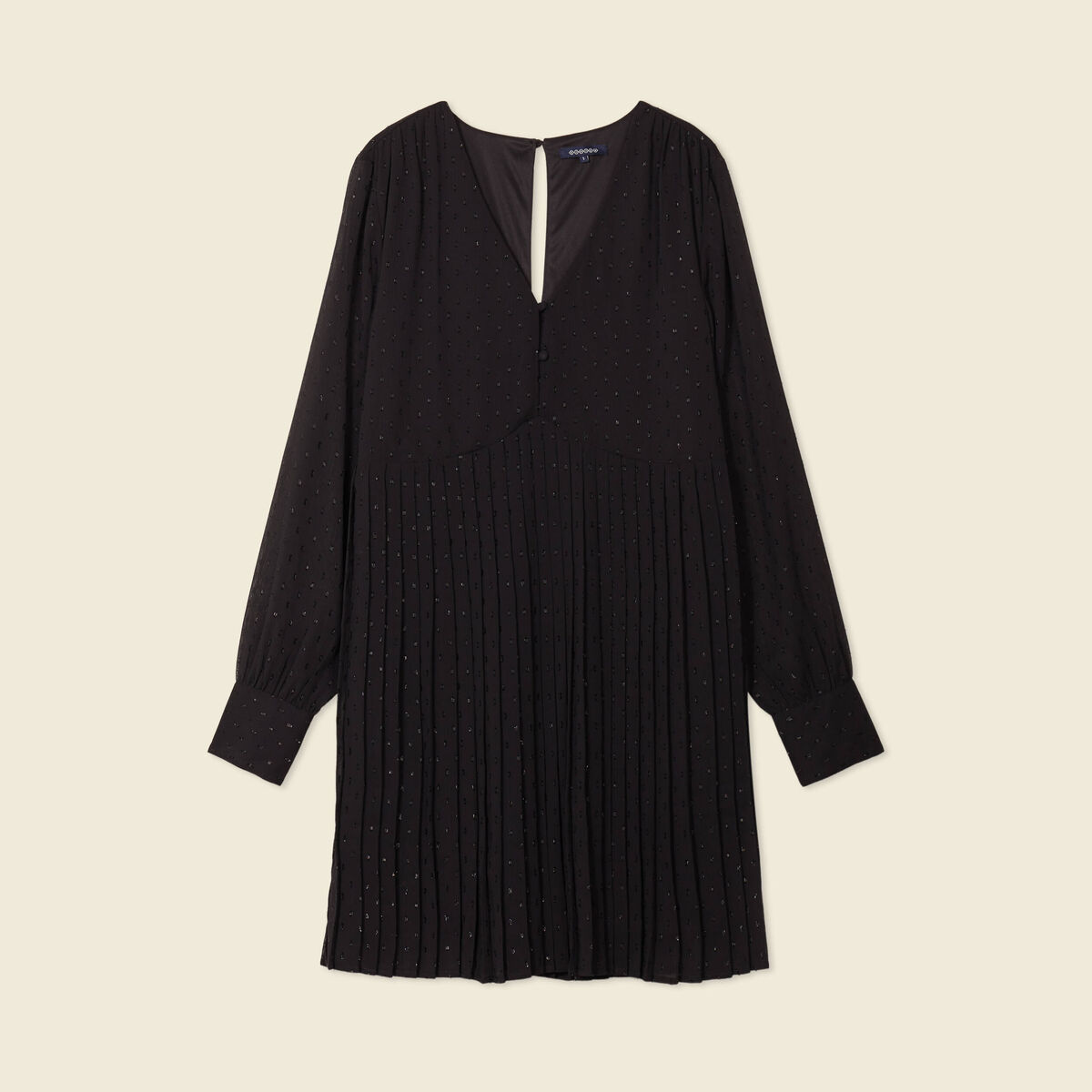 Robe évasée plissée noir femme
