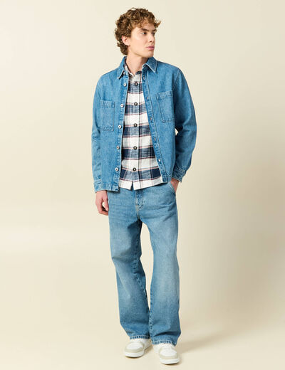 Surchemise en coton manches longues bleu marine homme