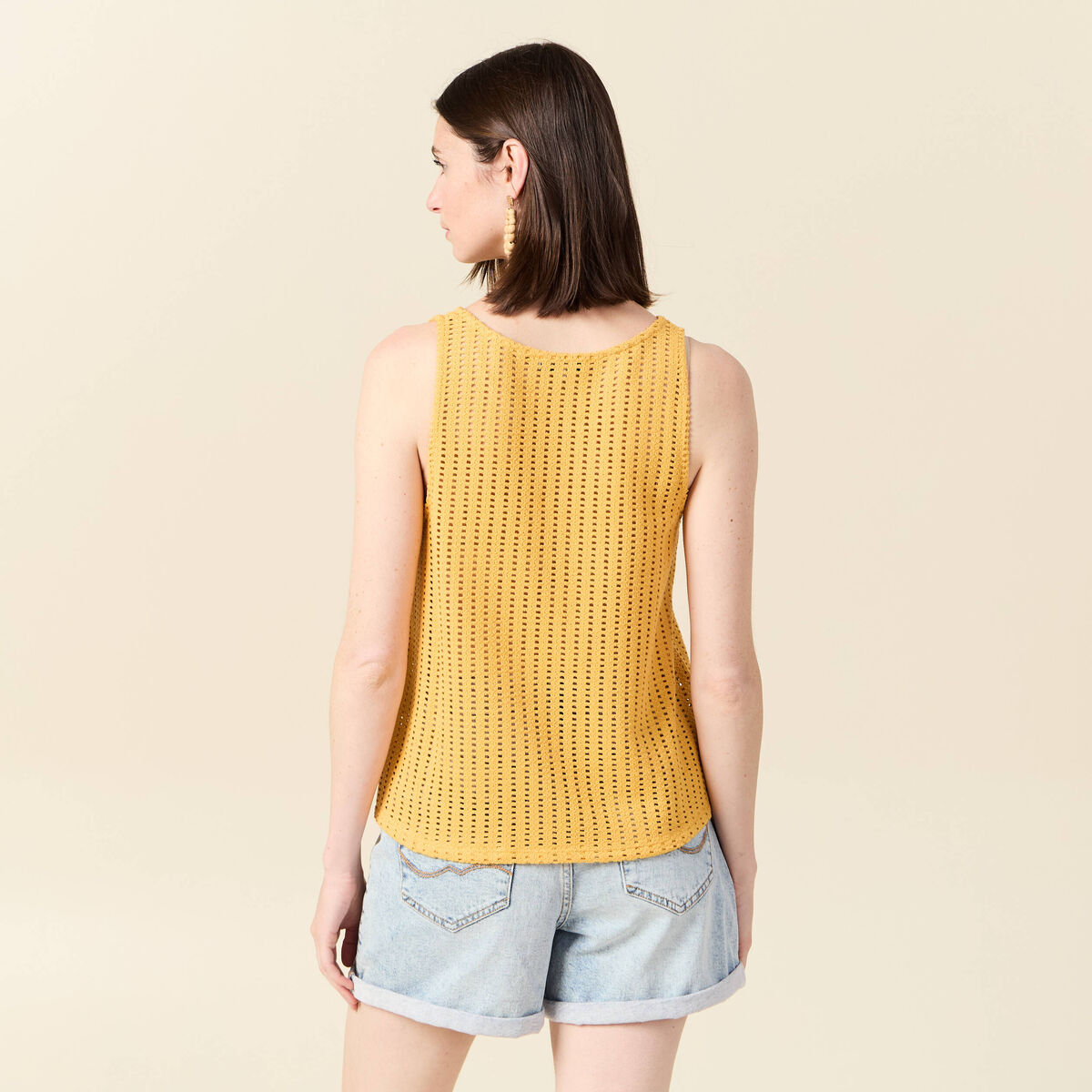 Débardeur sans manches ajouré jaune femme