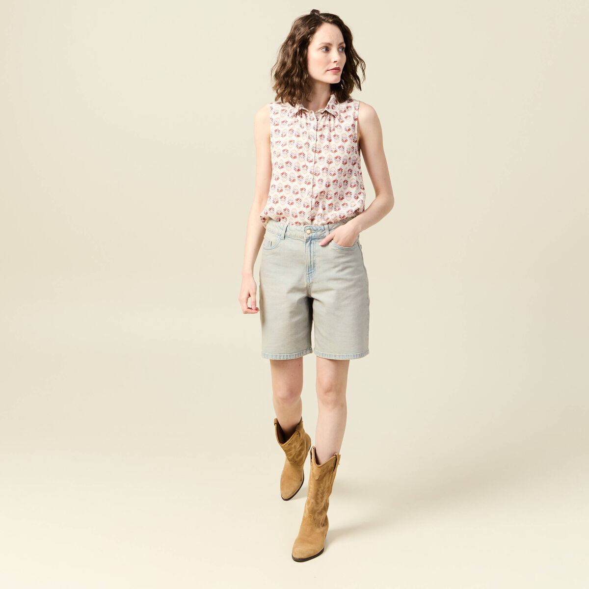 Blouse sans manches ivoire femme