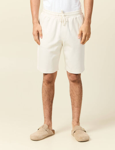 Bermuda droit &eacute;lastiqu&eacute; ecru homme