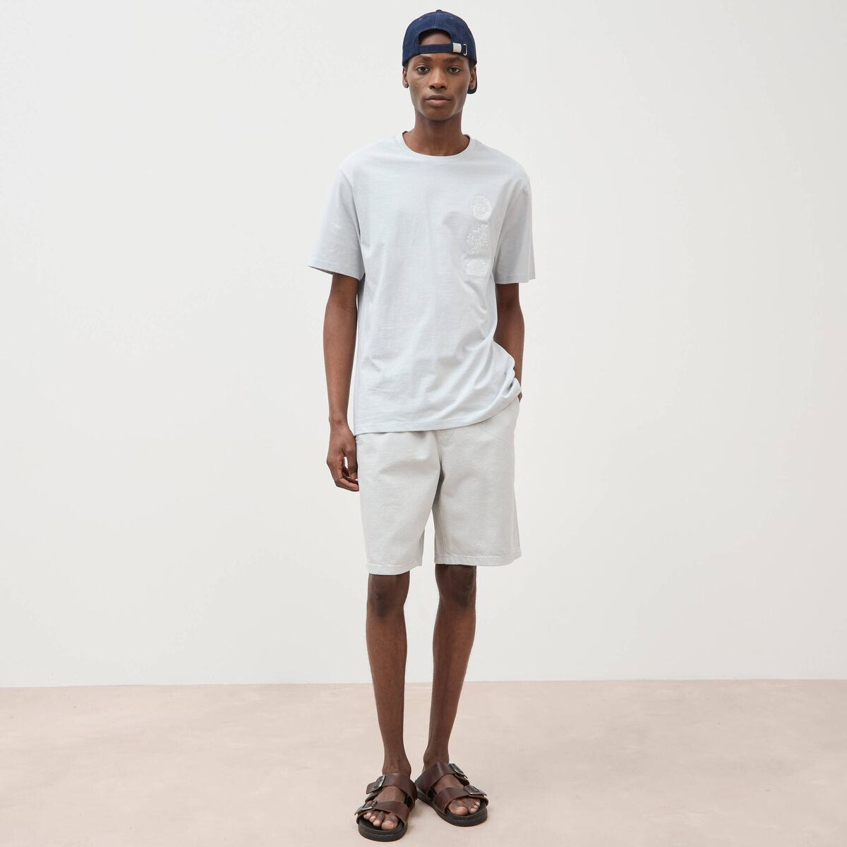 T-shirt ample en coton manches courtes gris clair homme